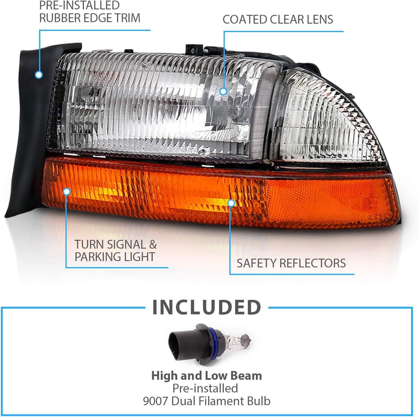 AmeriLite for 1997-2004 Dodge Dakota/Durango Chrome Replacement Headlights 4Pc Sets Parking Turn Signal (Pair) w/Mounting Bracket