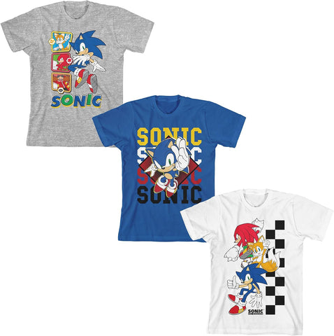 Sonic The Hedgehog 3-Pack Boy's Crew Neck Short Sleeve T-Shirt Combo Set