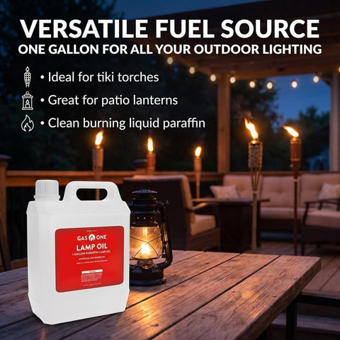 GasOne Liquid Paraffin Lamp Oil – 1 Gallon (128oz) Clear – Odorless, Smokeless Indoor Outdoor Fuel for Lanterns, Lamps, and Torches – Safe Packaging
