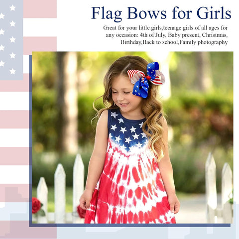 Oaoleer 2PCS 4th of July Hair Bows for Girls, Red White Blue Bows