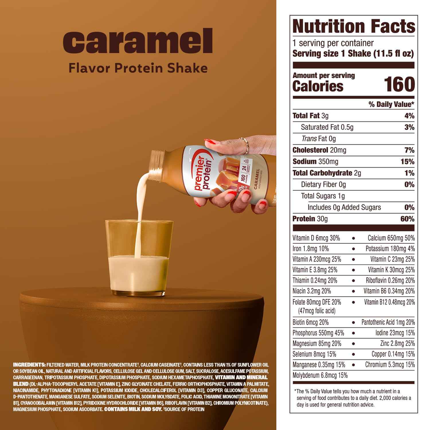 Premier Protein 30g High Protein Shake, Caramel, 12 Pack