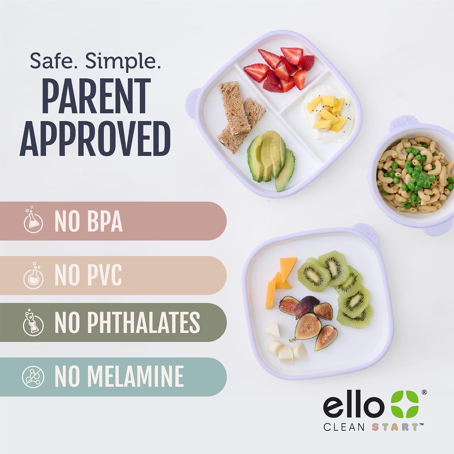 Ello Clean Start Ceramic Toddler Plates with Sleeves, 2 Pack, Dewdrop