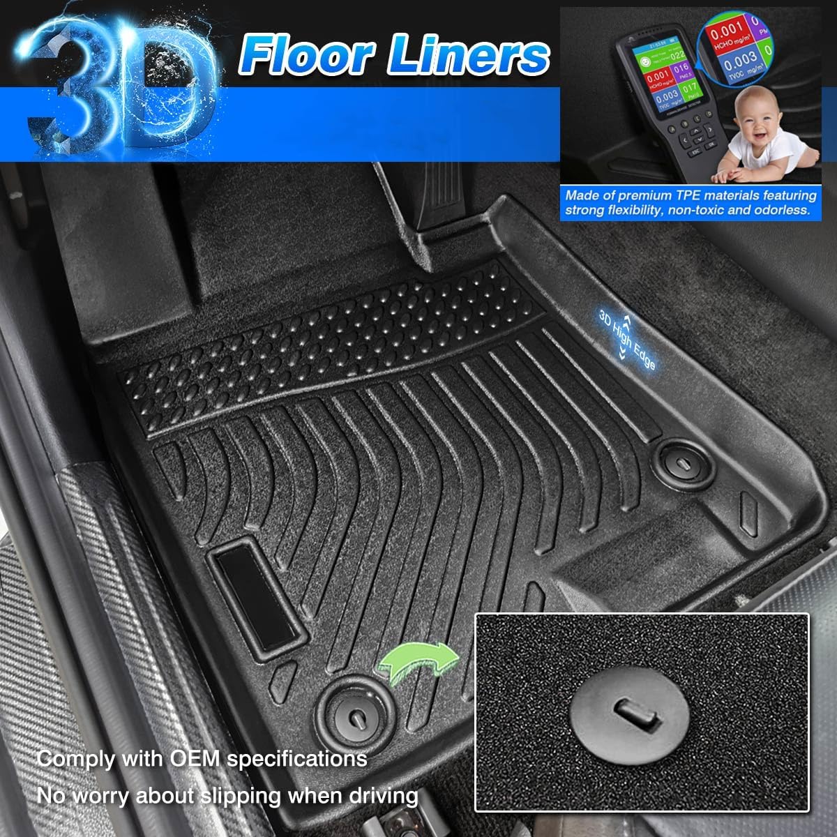 Floor Mats Custom Fit for Hyundai Ioniq 5 with Movable Console 2022 2023 2024 2025 Accessories All Weather Floor Liner Front & Rear 2 Rows Car Carpet Protection TPE Odorless