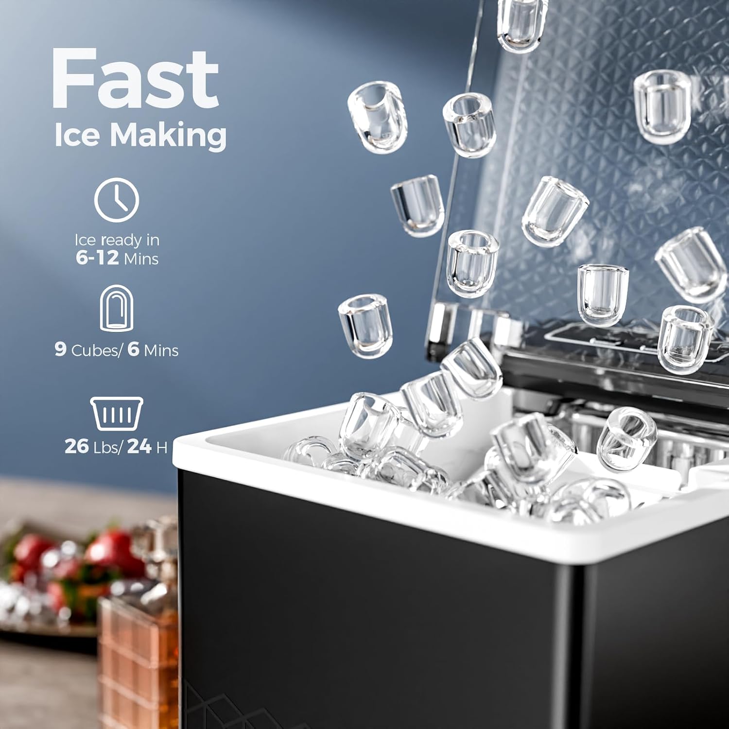Kismile Ice Maker Countertop, Small Ice Maker for Home, Black