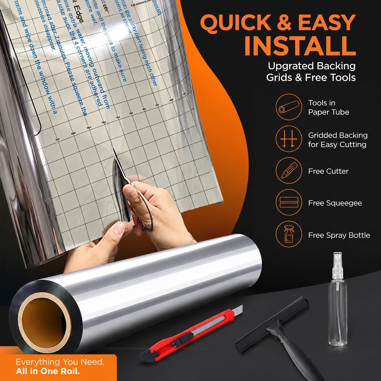 One Way Window Privacy Film Sun Heat Blocking, Reflective Mirror for Glass Windows Cover, Static Cling, Removable, Anti-UV, Anti-Glare Window Tint for Home, Silver, 17.5 Inch * 157.4 Inch