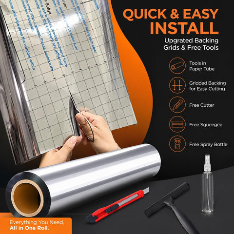 One Way Window Privacy Film Sun Heat Blocking, Reflective Mirror for Glass Windows Cover, Static Cling, Removable, Anti-UV, Anti-Glare Window Tint for Home, Silver, 17.5 Inch * 157.4 Inch