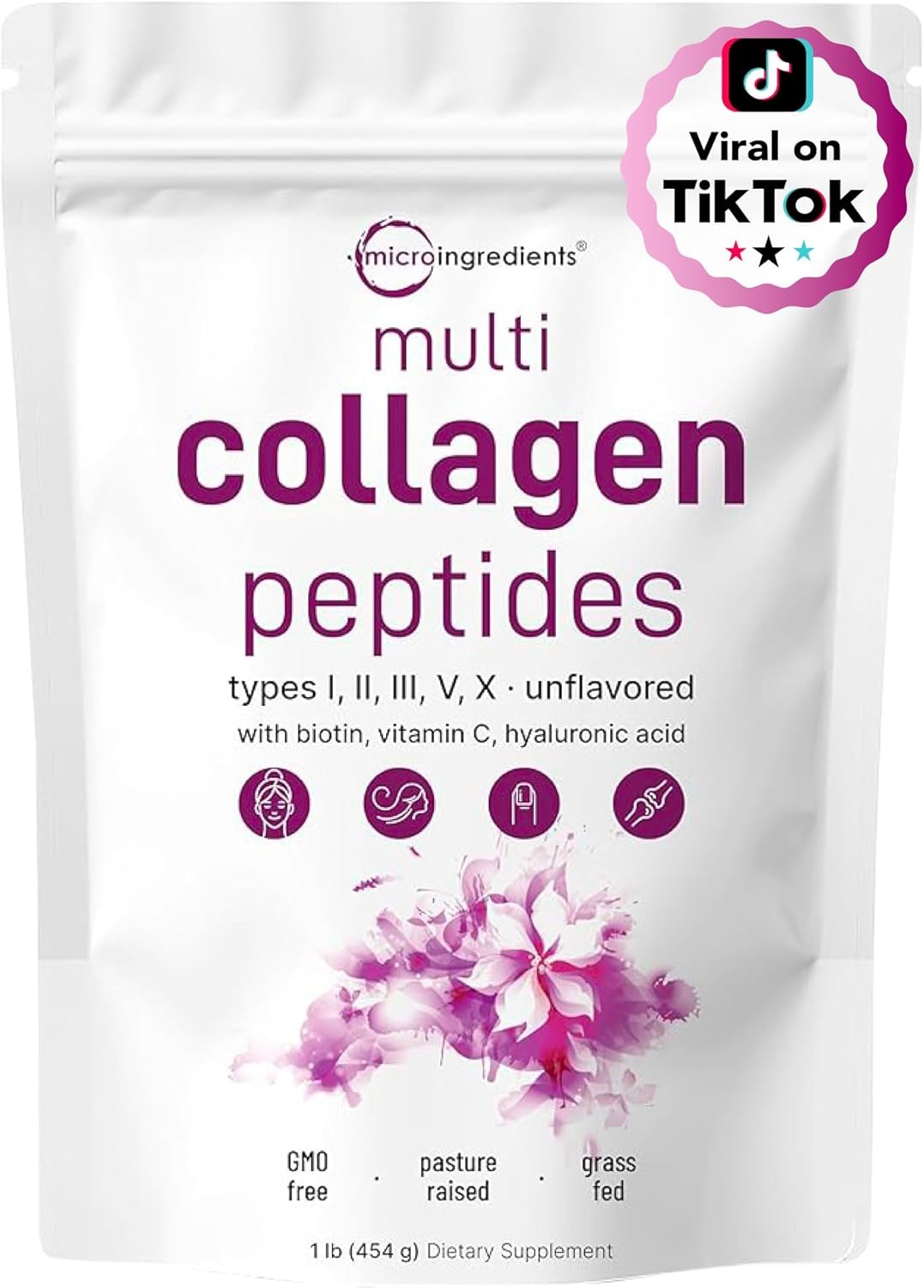 Micro Ingredients Multi Collagen Peptides Powder, 1lb (41 Servings)