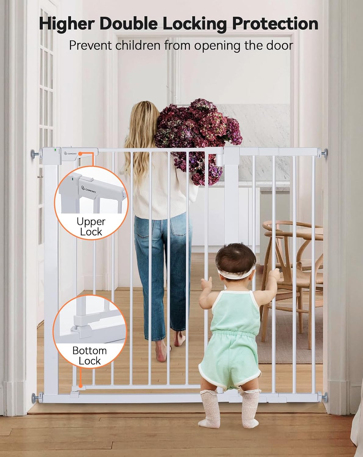 COMOMY 36" Extra Tall Baby Gate for Stairs, Fits 29.5" to 43.3" Openings