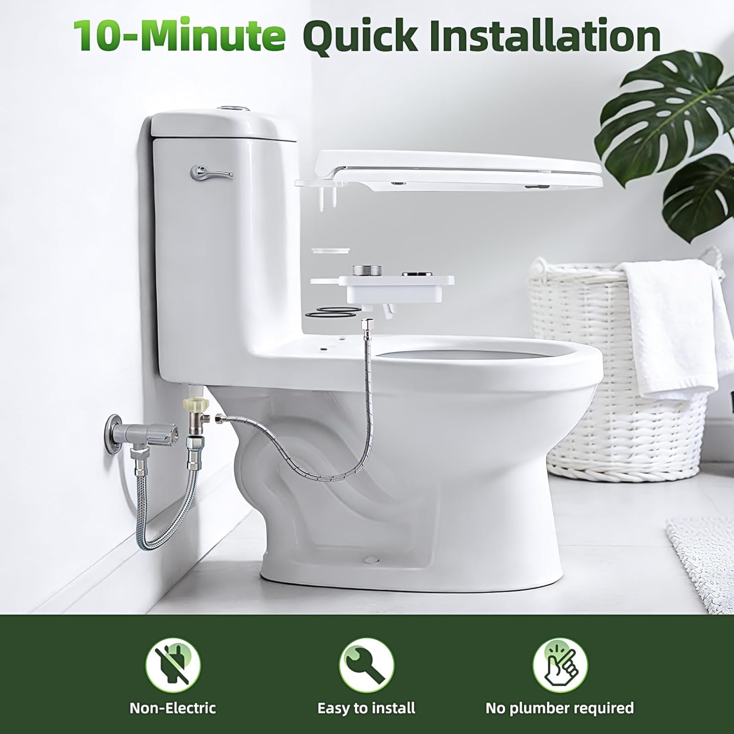 SAMODRA Bidet Attachment, Non-Electric Cold Water Bidet Toilet Seat Attachment with Pressure Controls, Retractable Self-Cleaning Dual Nozzles for Frontal & Rear Wash - Black