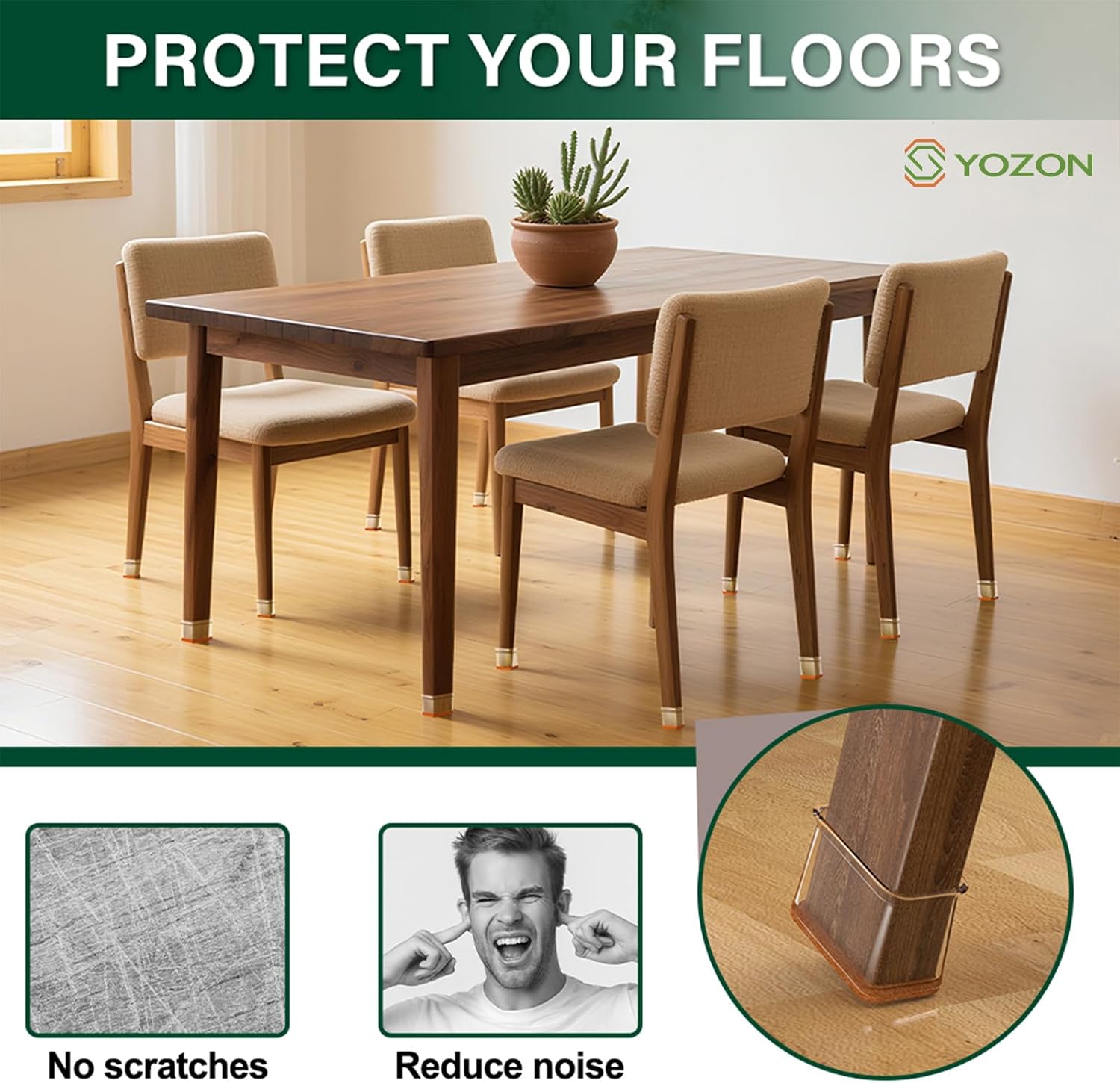 YOZON Chair Leg Floor Protectors Silicone Caps Felt Furniture Pads Covers