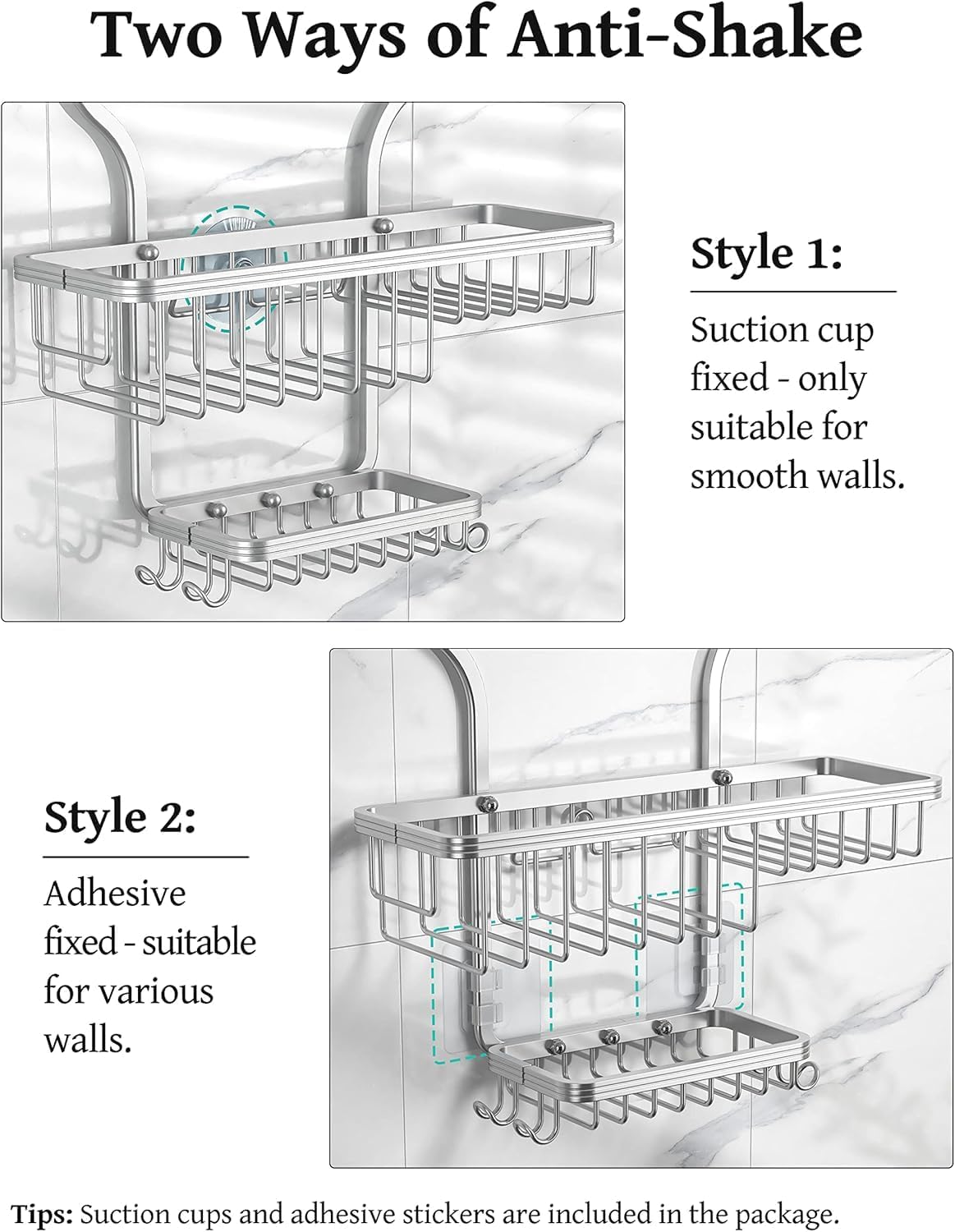 YASONIC Never Rust Shower Caddy Hanging, Aluminum Shower Racks for Inside Shower, 3-Tier Shower Organizer Hanging Over Shower Head with Hooks and Soap Holder, Silver