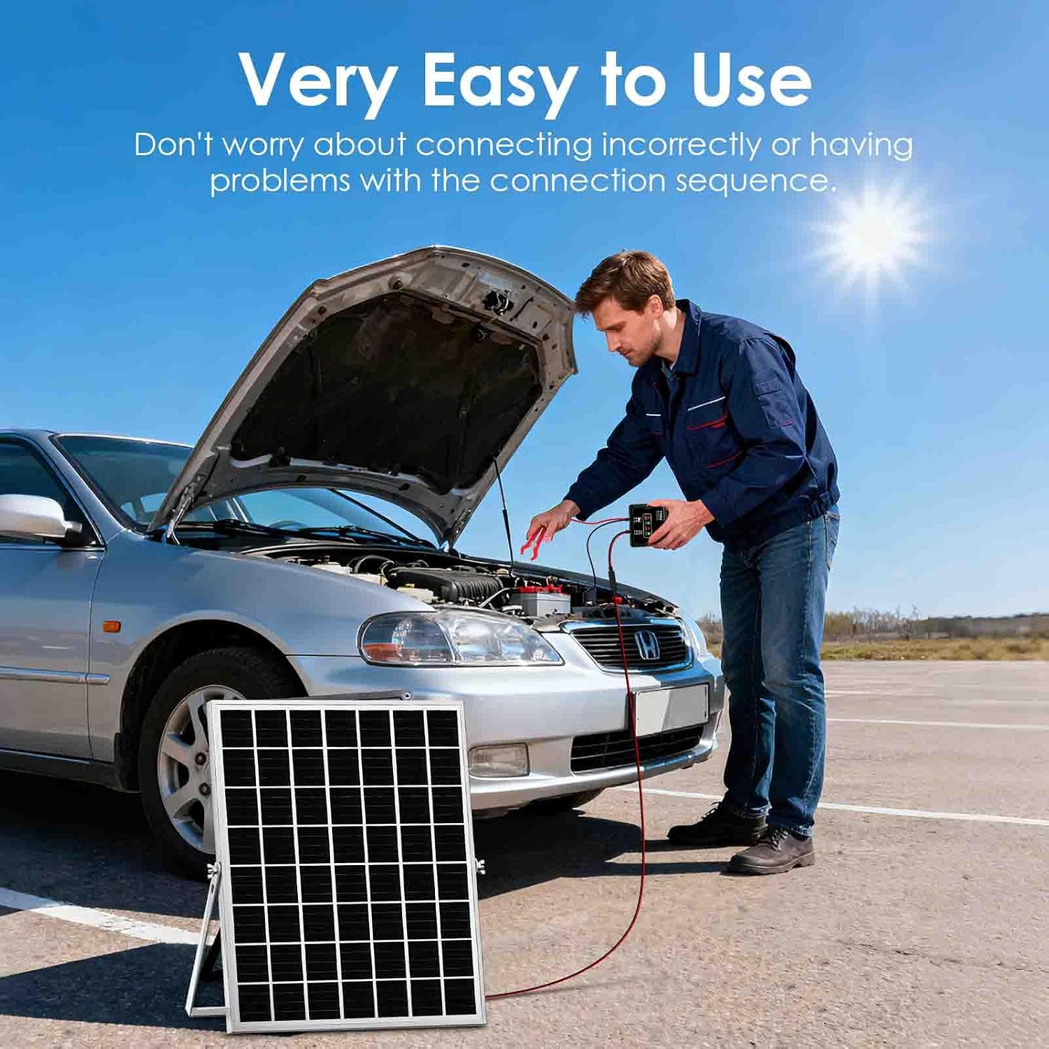 Solar Powered Battery Charger Trickle Maintainer, 20W 12V Solar Panel Kits MPPT Charge Controller with 8 Protections Function IP68 Waterproof for RV Trailer Marine Car Motorcycle (1, Black)
