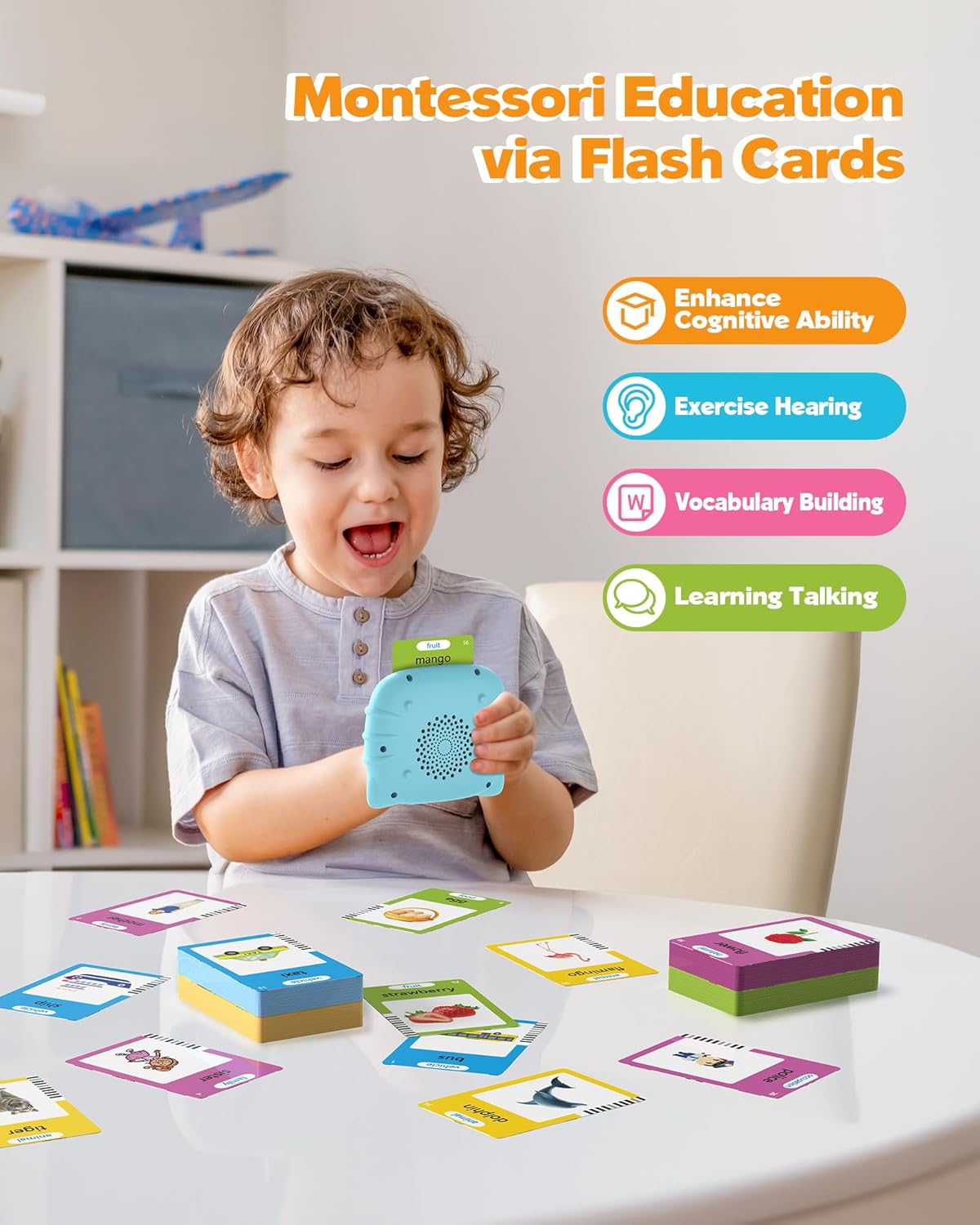 Airbition Talking Flash Cards for Toddlers Ages 1‑4,224 Words English Blue