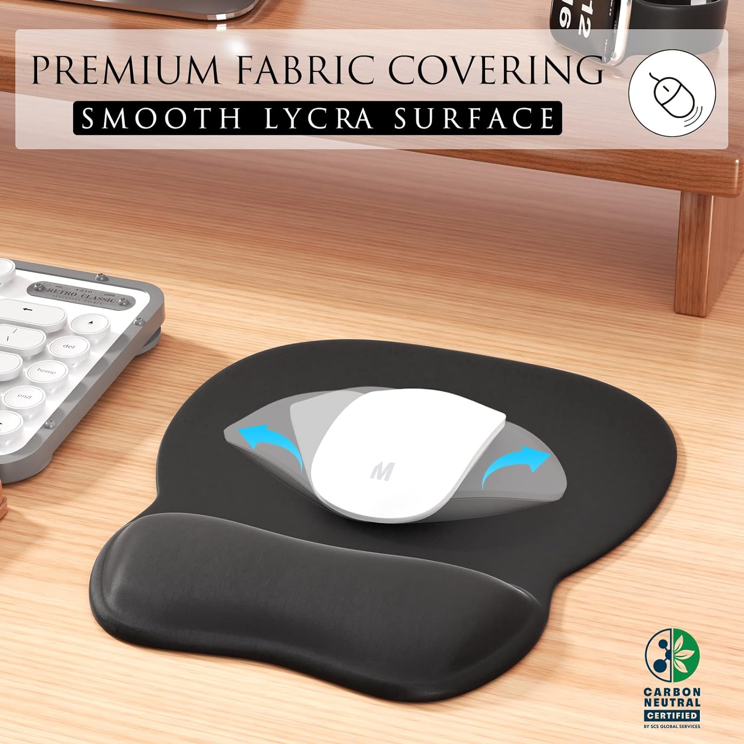 MROCO Ergonomic Mouse Pad with Gel Wrist Rest, 9.4 x 8.1 in, Black