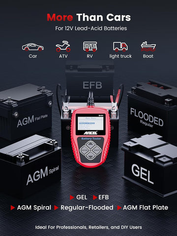 ANCEL BA101 Car Battery Tester, 12V Digital Automotive Alternator Meter Diagnostic Tool,100-2000 CCA Load Capacity, Charging & Cranking Analyzer for Truck, Boat, RV, Marine Vehicle, and More