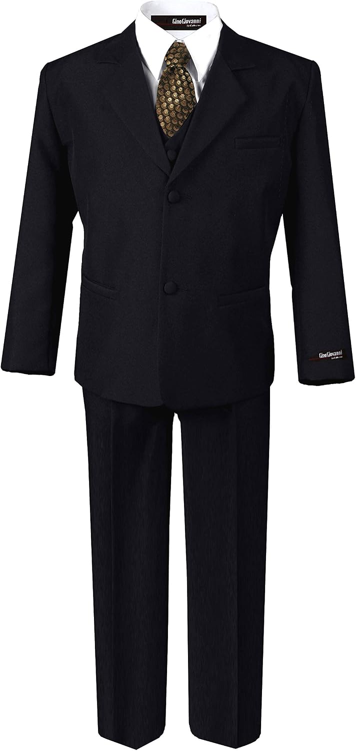 Boys 5 Piece Formal Suit Set with Shirt, Vest, Tie, and Pants, Baby to Teen