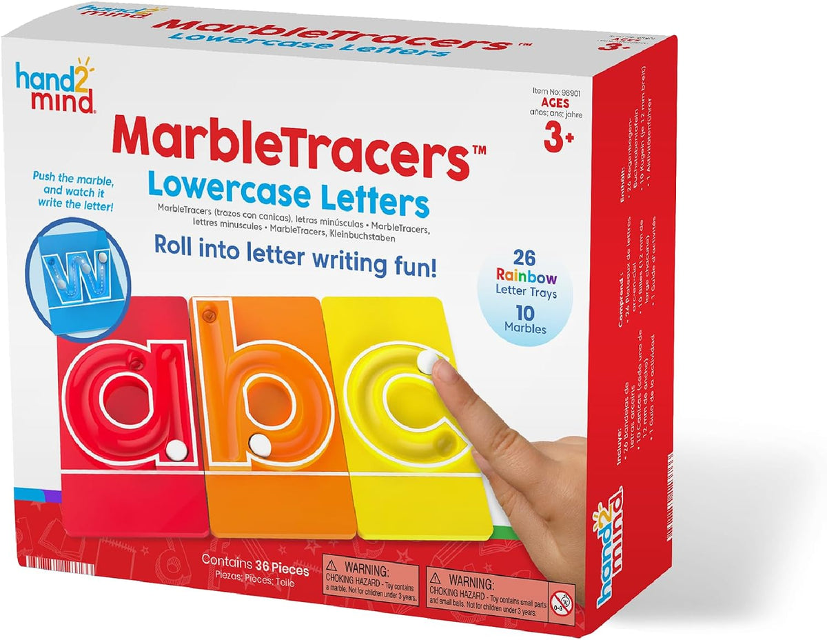 hand2mind MarbleTracers - Lowercase Letters, 24 Letter Tracing Trays, 10 Marbles, Preschool Learning Activities, Fine Motor Skills Toys, Kindergarten Centers for Classroom, Handwriting Practice