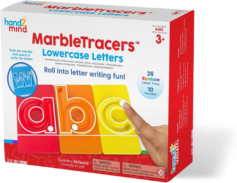 hand2mind MarbleTracers - Lowercase Letters, 24 Letter Tracing Trays, 10 Marbles, Preschool Learning Activities, Fine Motor Skills Toys, Kindergarten Centers for Classroom, Handwriting Practice