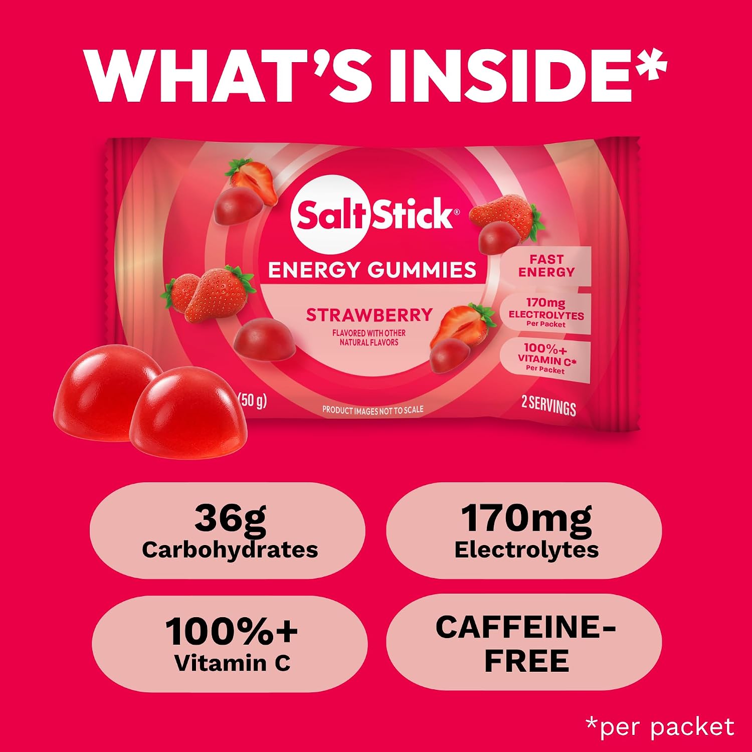 SaltStick Energy Chews Strawberry Energy Gummies 10 Bags/ 20 Servings