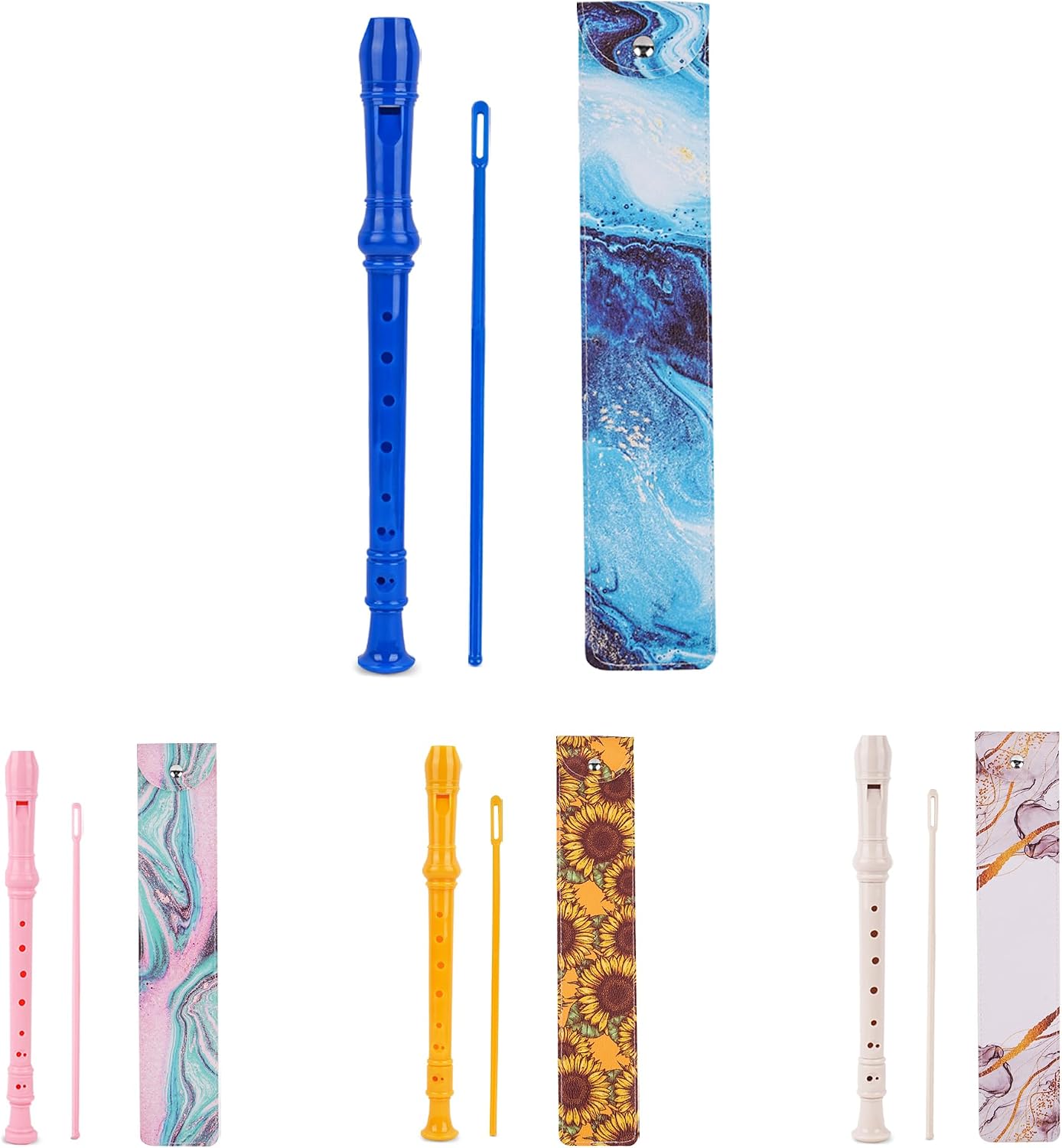Recorder Instrument for Beginner Adults,8-Hole Soprano Descant Recorder Music Flute with with Cleaning Rod & Leather Case For Home Entertainment(2-Blue Quicksand)