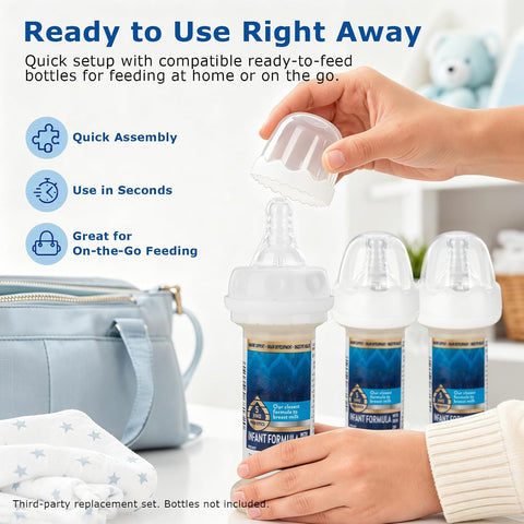 Medium Flow Nipples, Reusable Nipples Compatible with Similac & Enfamil Ready-to-Feed Bottles and Most Standard Neck Bottles, Anti-Colic Vented Food-Grade Silicone, 2-Pack