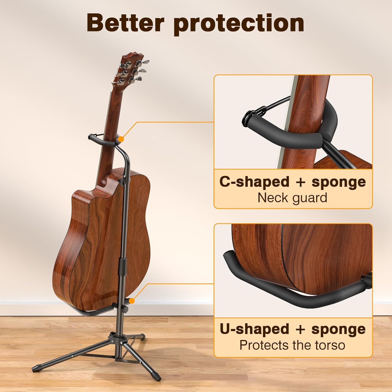 New Bee Guitar Stand, Height Adjustable Foldable Guitar Stand with Secure Support for Acoustic, Electric, Bass and Banjos, Load Capacity 20LB