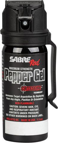 SABRE Crossfire Pepper Gel - 360° Spray for Defense at Any Angle, Maximum Strength Police-Grade OC Pepper Spray with UV Marking Dye, 20‑Foot Tactical Range, Fast Flip Top Safety, Belt Clip, 1.5 fl oz
