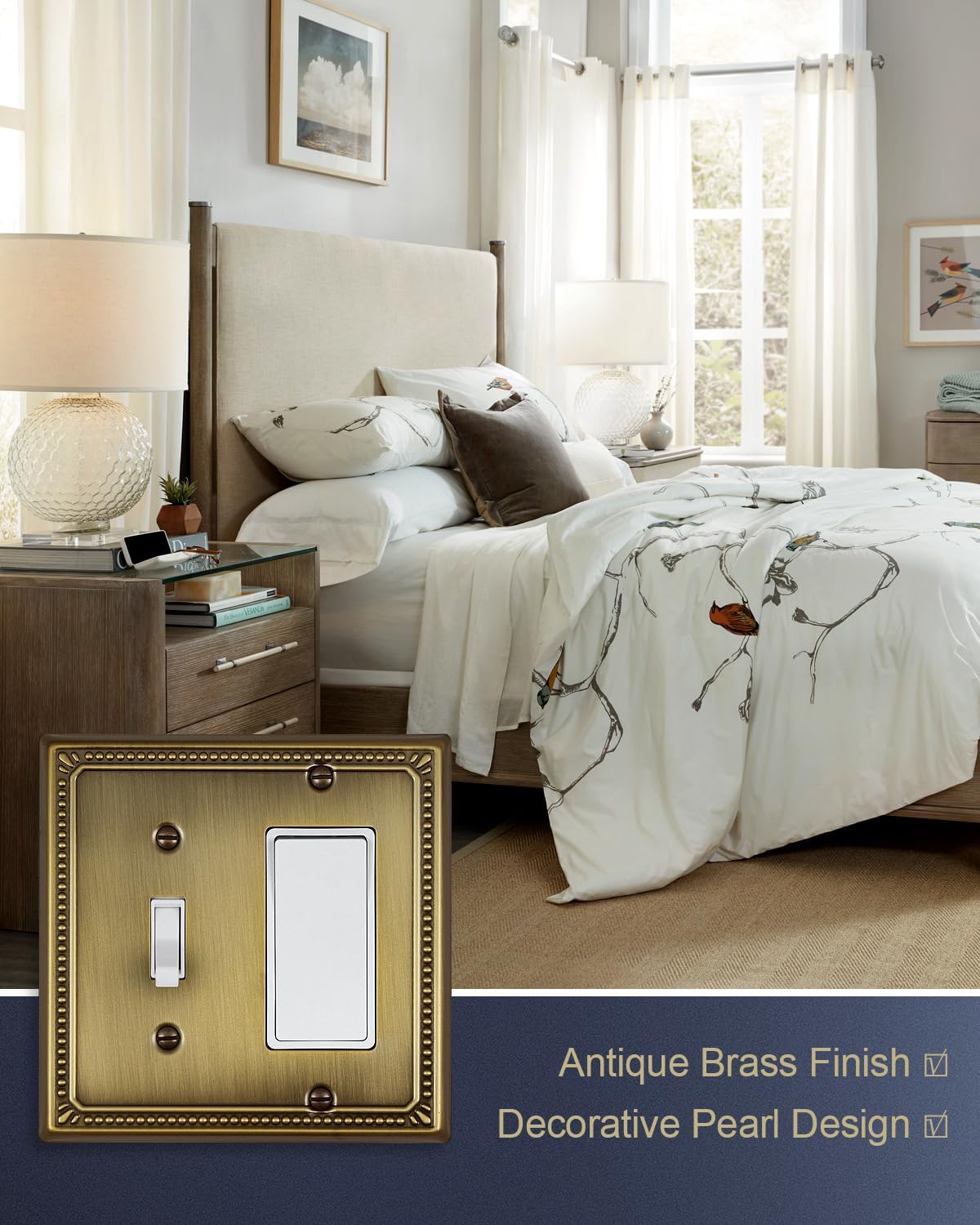 Switch Plates Outlet Covers, 1-Pack Antique Brass Metal Wall Plate
