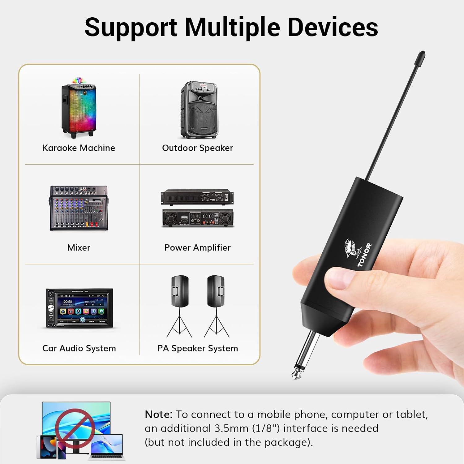 TONOR UHF Wireless Microphone System, 2 Sets Bodypack & Lavalier Mic