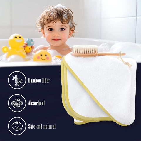 2 Pack Premium Baby Bath Towel - Rayon Made from Bamboo, Hooded Towels for Babies,Toddler,Infant - Newborn Essential -Perfect Baby Registry Gifts (White and Yellow, 30 x 30 Inch)