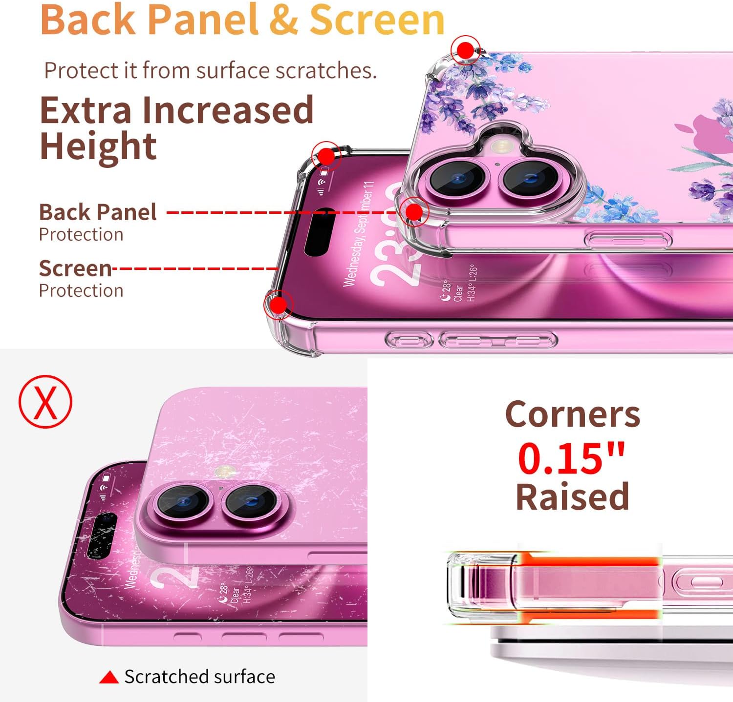 for iPhone 16 Plus Case with Screen Protector, Clear Floral Case