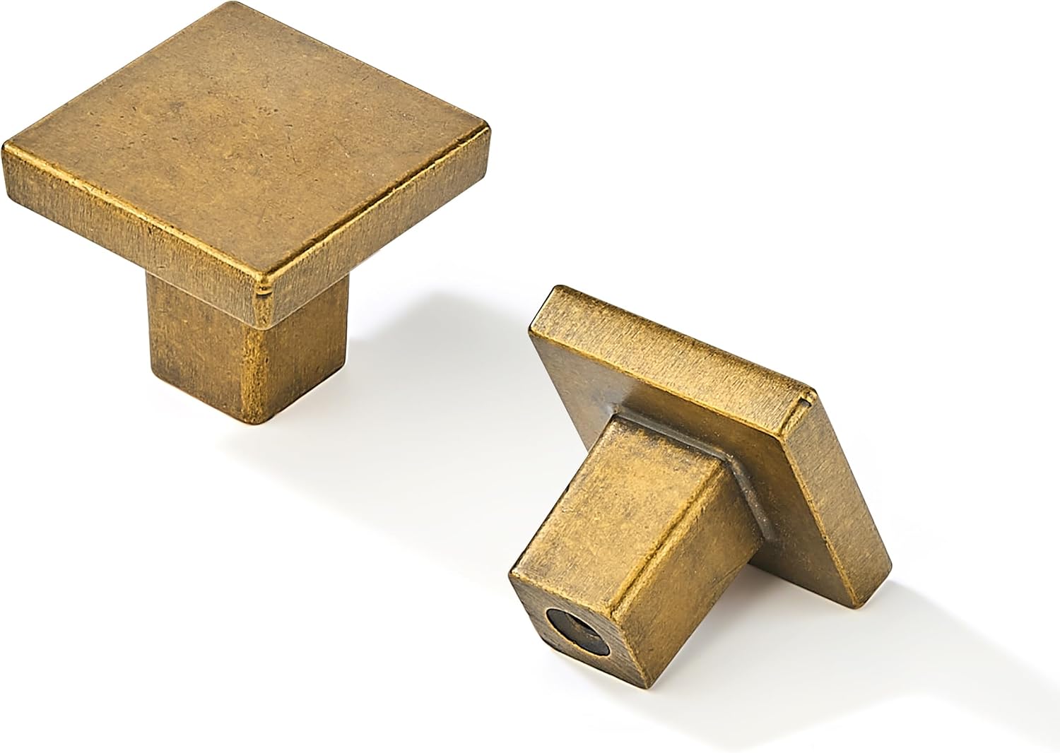 khtumeware 10 Pack Antique Brass Cabinet Knobs 1-1/4 inch(32mm) Solid Heavy Duty Square Bi-Fold Door Knob for Kitchen Bathroom and Dressing Table