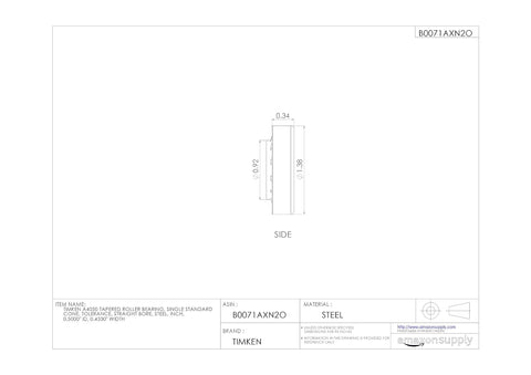 Timken A4050 Tapered Roller Bearing, Single Cone, Standard Tolerance, Straight Bore, Steel, Inch, 0.5000" ID, 0.4330" Width