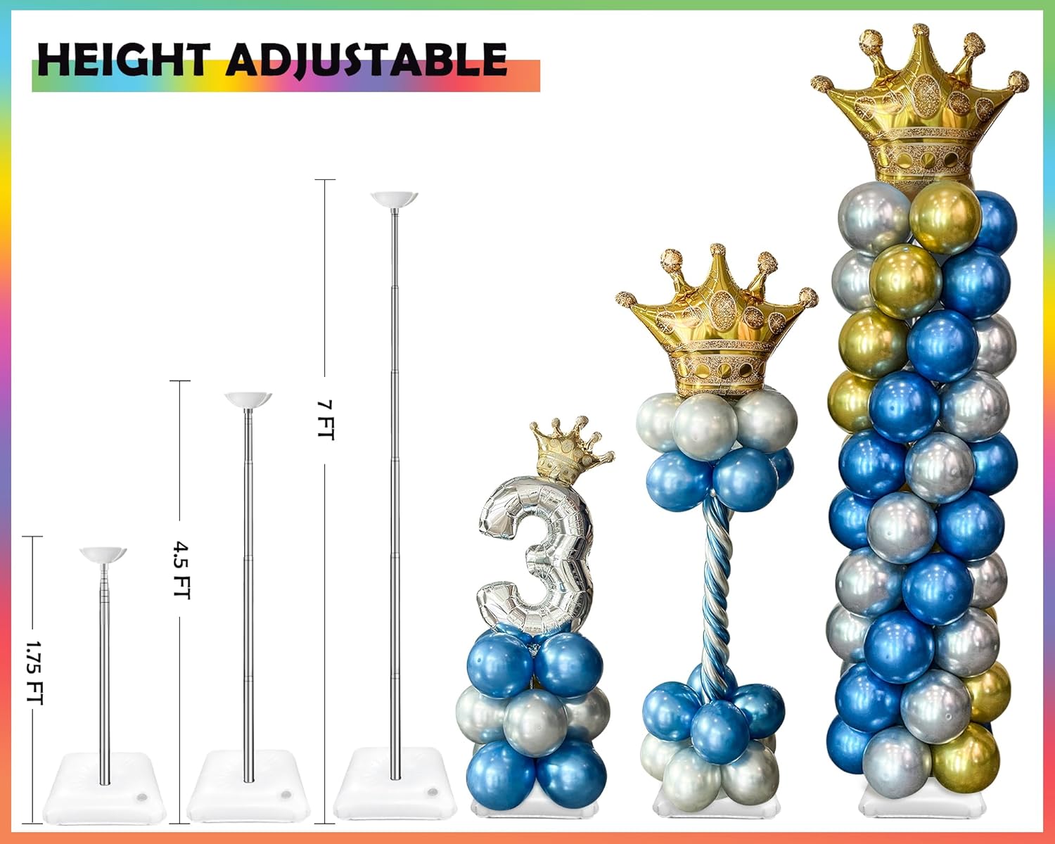 YALLOVE Set of 2 Up to 7-Ft Adjustable Metal Balloon Column Stands