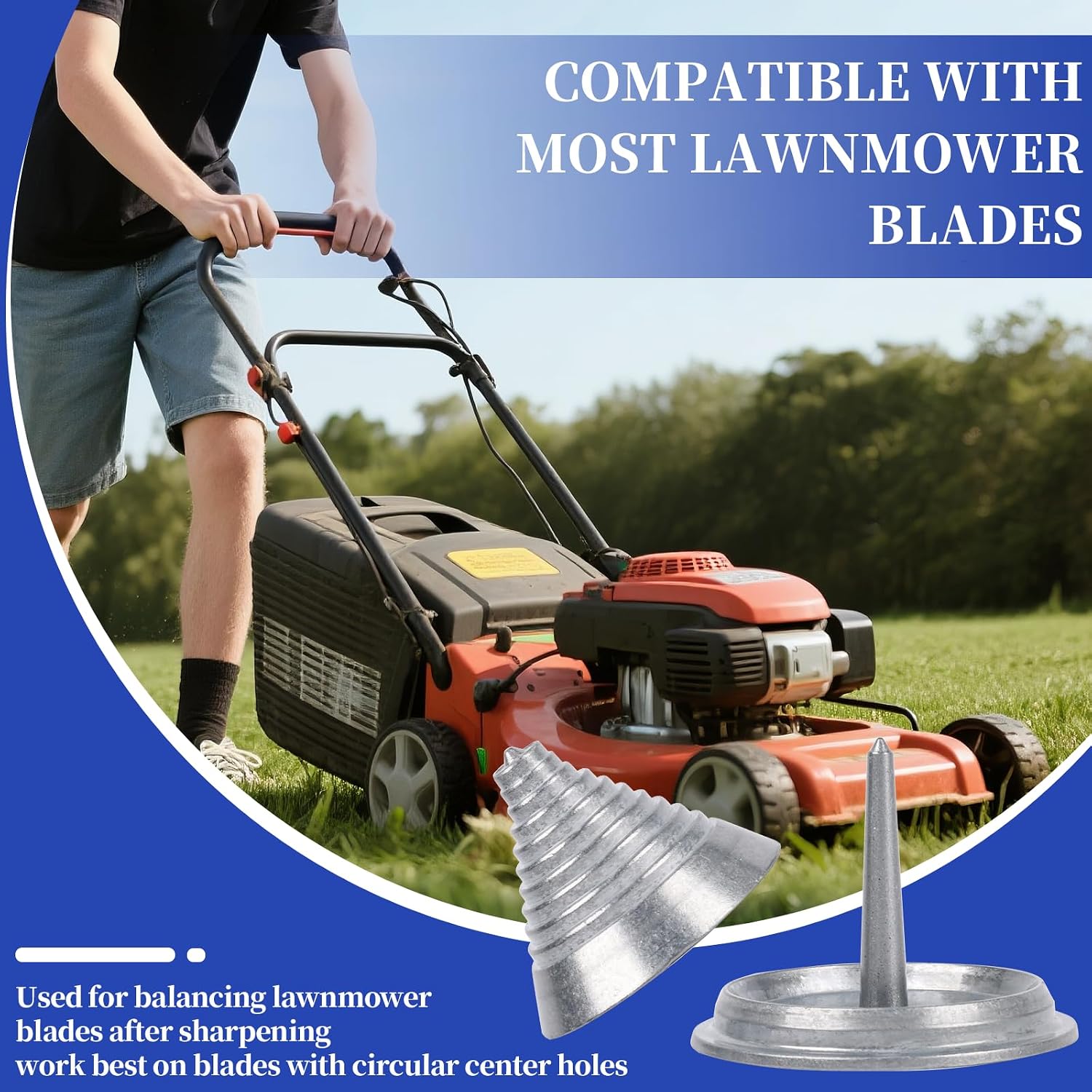 5PCS Lawn Mower Blade Sharpener Kit, 4PCS Mower Blade Sharpener with Blade Balancer, Lawnmower Blade Sharpener for Tractors Any Power Drill Hand Drill Tools