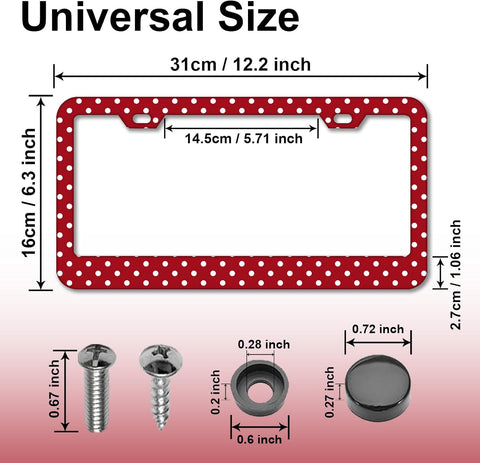 Polka Dots License Plate Frames，Polka dots Car Accessories for Women and Men ，Cute License Plate，Aluminum License Plate Frame Fits Standard US Vehicles Size 12.2 x 6 Inch (Red-Polka dots)