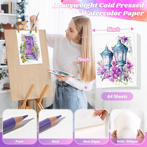 64 Sheets Watercolor Paper,5"x7" Water Color Paper Bulk,Loose Drawing Paper