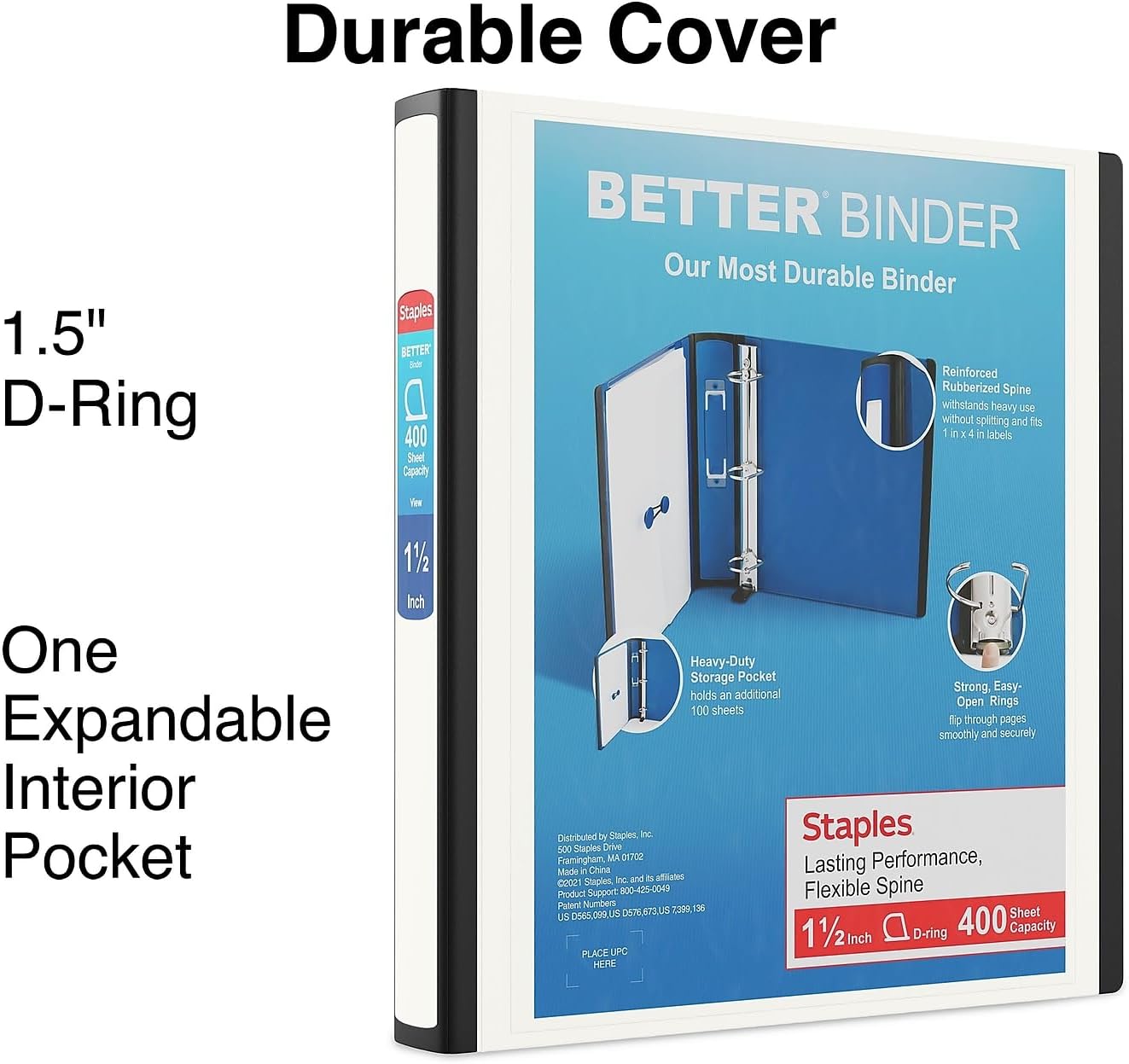 Staples Better Binder, 1.5 Inch D-Ring, White, 400 Sheets, 3-Pack