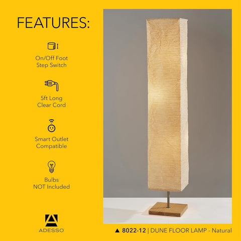 Adesso 3-Light Floor Lamp, Natural Wood & Beige, Adjustable, 58”