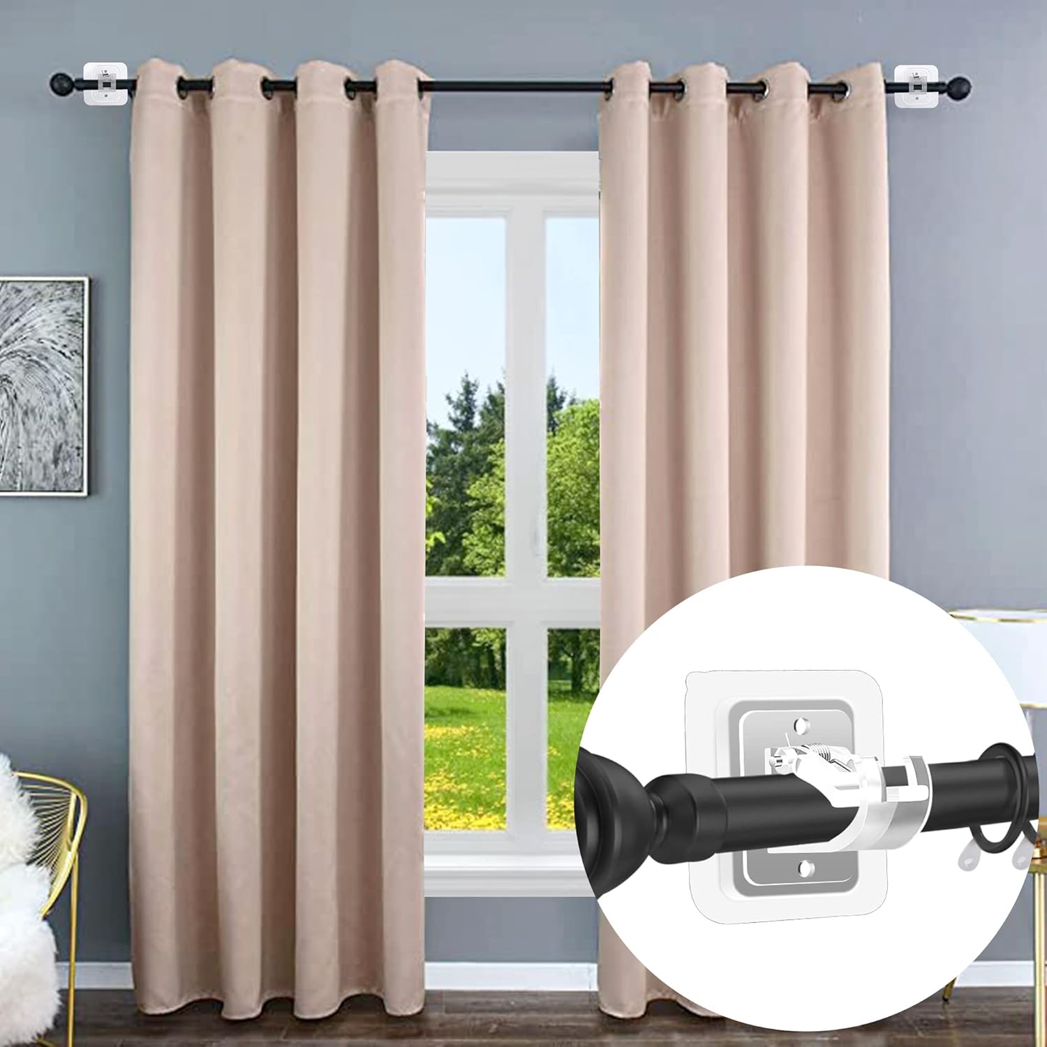8PCS Self Adhesive No Drill Adjustable Curtain Rod Holder Hooks Brackets