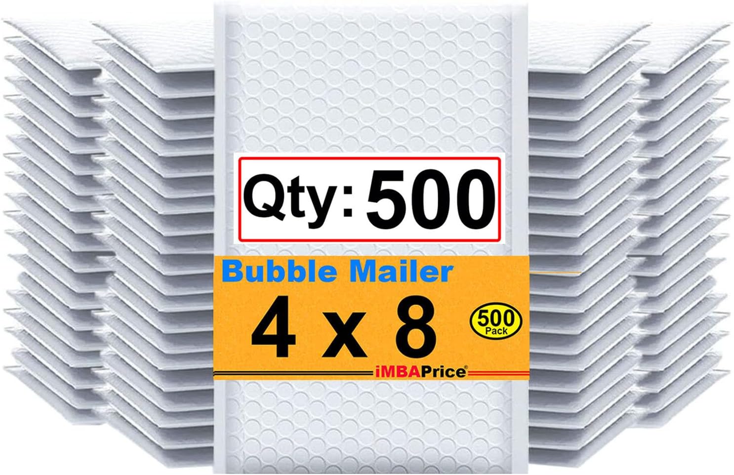 iMBAPrice 500#000 (4" x 8") Pure White Color SELF Seal Poly Bubble MAILERS Padded Shipping ENVELOPES (Total 500 Bags)