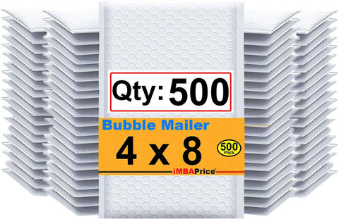 iMBAPrice 500#000 (4" x 8") Pure White Color SELF Seal Poly Bubble MAILERS Padded Shipping ENVELOPES (Total 500 Bags)