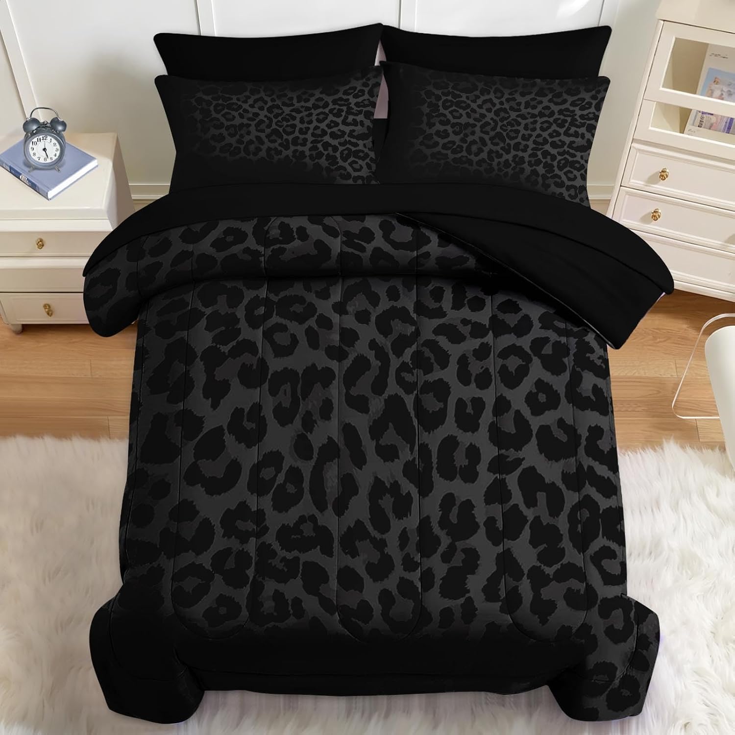 Nesker King Comforter Set with Sheets, 7 Pieces Leopard Print Bedding