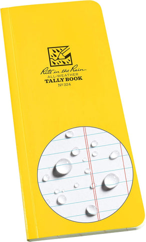 Rite in the Rain Weatherproof Soft Cover Tally Notebook, 3.5" x 8", Yellow Cover, Tally Pattern (No. 324)