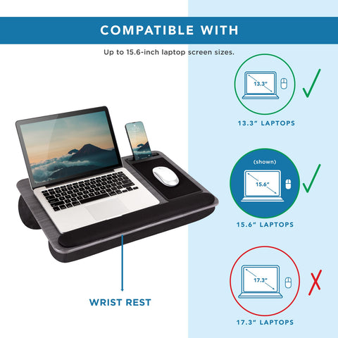 LAPGEAR Home Office Pro Lap Desk with Wrist Rest, Mouse Pad, and Phone Holder - Gray Woodgrain - Fits up to 15.6 Inch Laptops - Style No. 91595