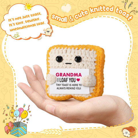 Gifts for Grandma from Granddaughter, Grandson - Funny "I Loaf You" Crochet Toast - Unique Mothers Day, Birthday, Christmas Gift for Grandma, Nana, Gigi - Cute Keepsake & Décor