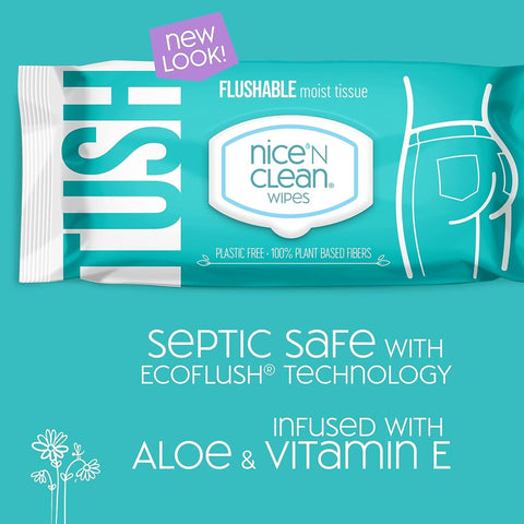 Nice 'N Clean Adult Flushable Wipes (8 x 42 Count) | Personal Cleansing Wipes Made from Plant-Based Fibers | Infused with Aloe & Vitamin E