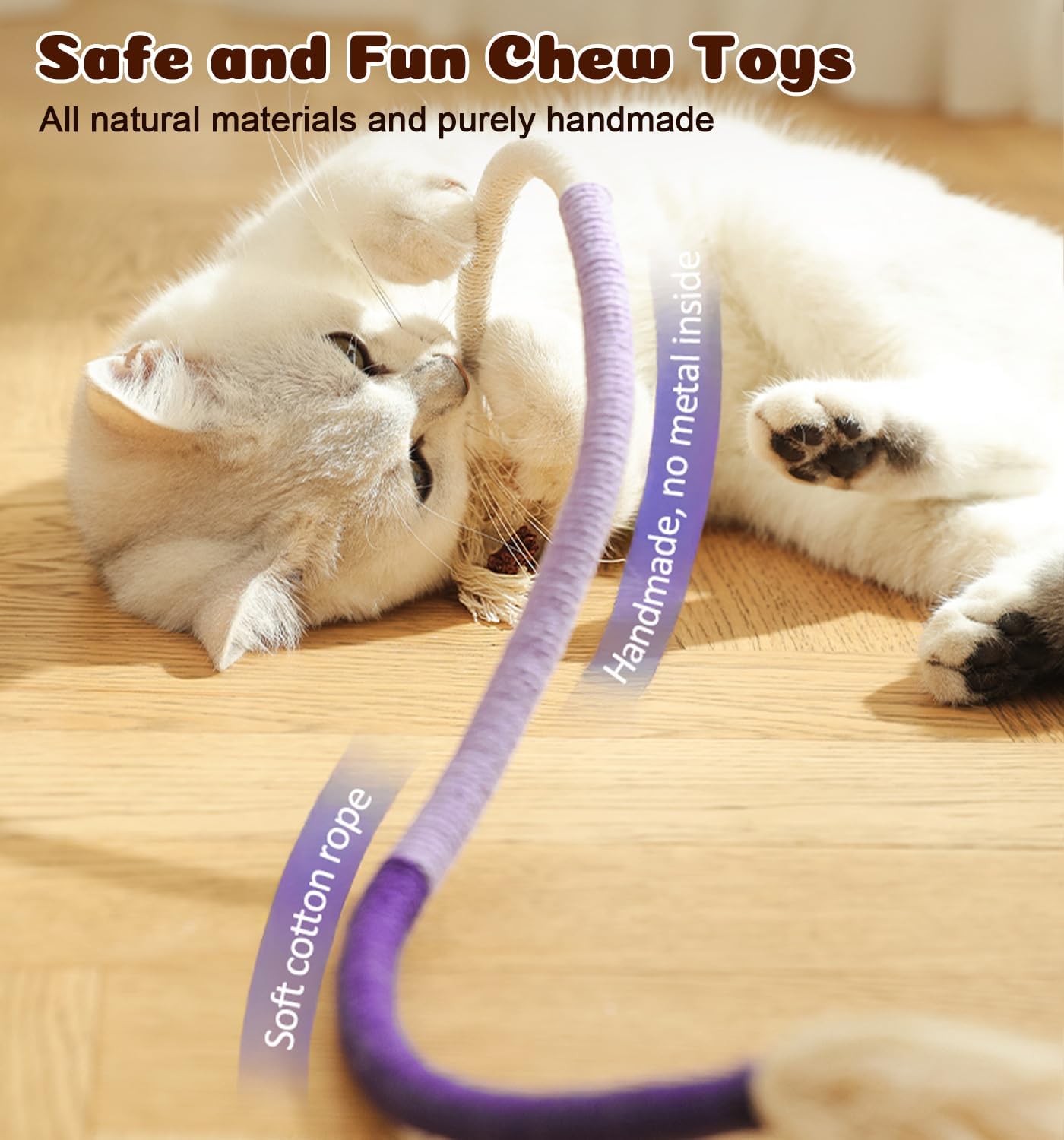 Cat Chew Ropes 4Pcs, Safe Cat Chew Toys for Indoor Cats with Catnip