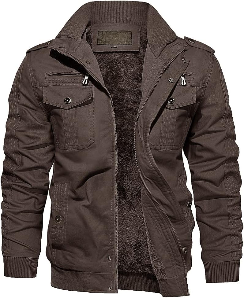 EKLENTSON Mens Winter Jacket with Multi Pockets Fleece Lined Military Coat