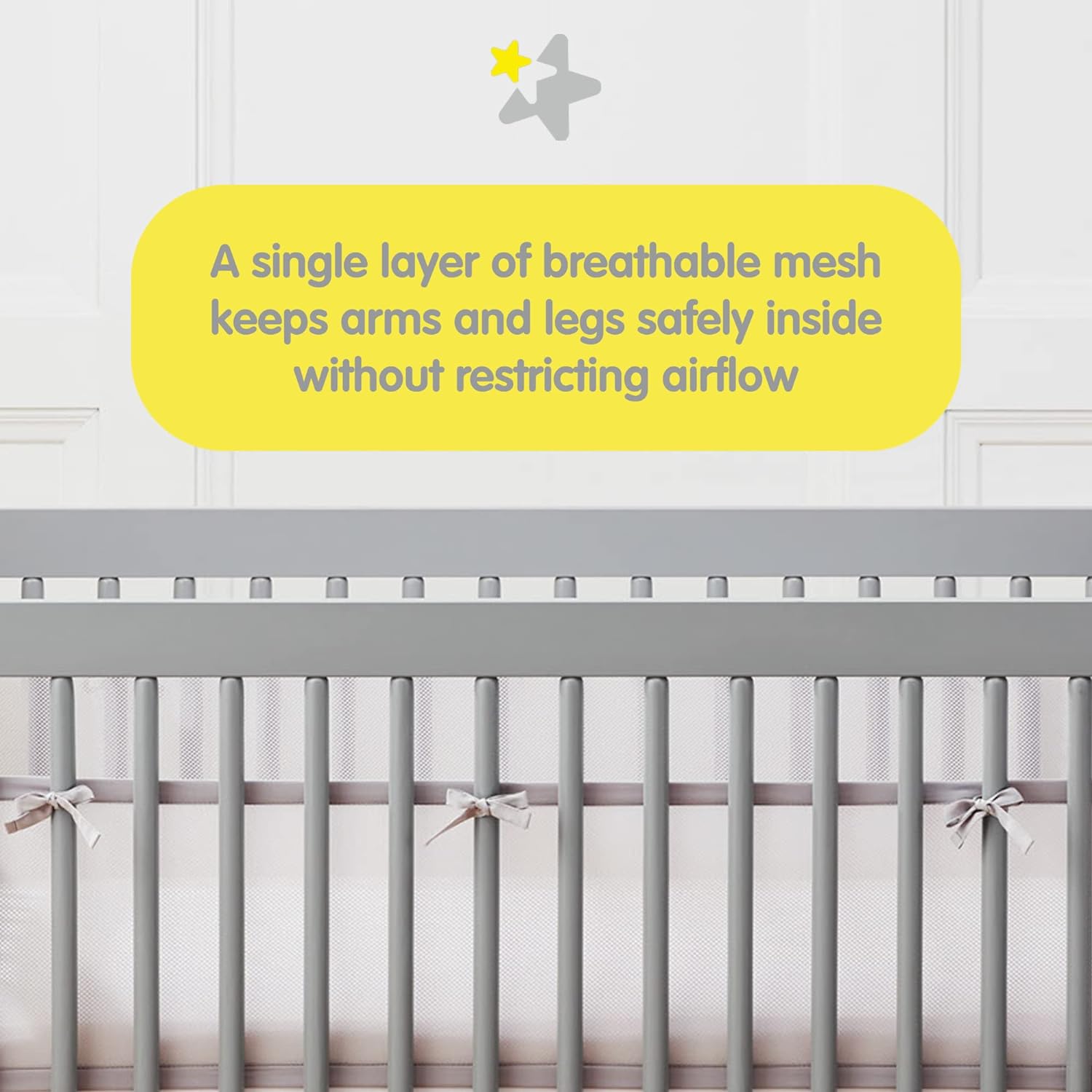 BreathableBaby Breathable Mesh Liner for Full-Size Cribs, Classic 3mm Mesh, White (Size 4FS Covers 3 or 4 Sides)